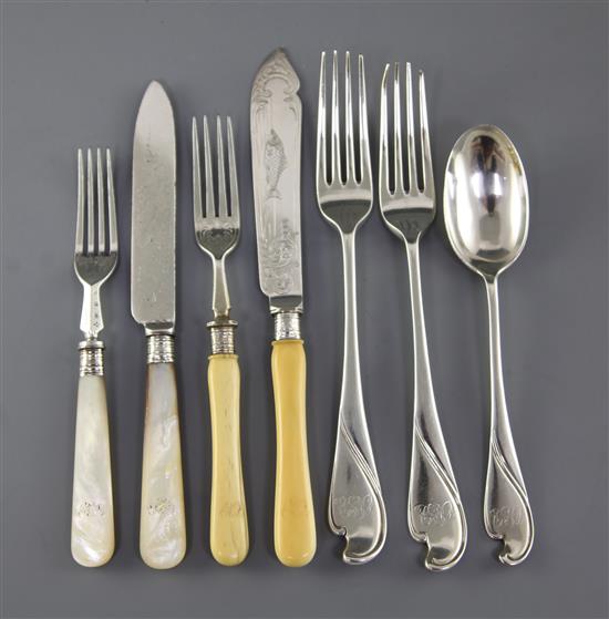 A canteen of Victorian silver and silver plated fancy pattern cutlery by Frederick Elkington/Elkington & Co, weighable silver 213 oz